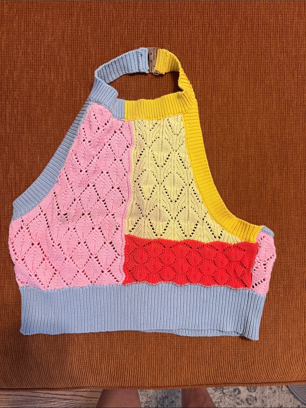 Vintage Colorblock Halter Sweater Top - Pink, Yellow, Red & Light Blue